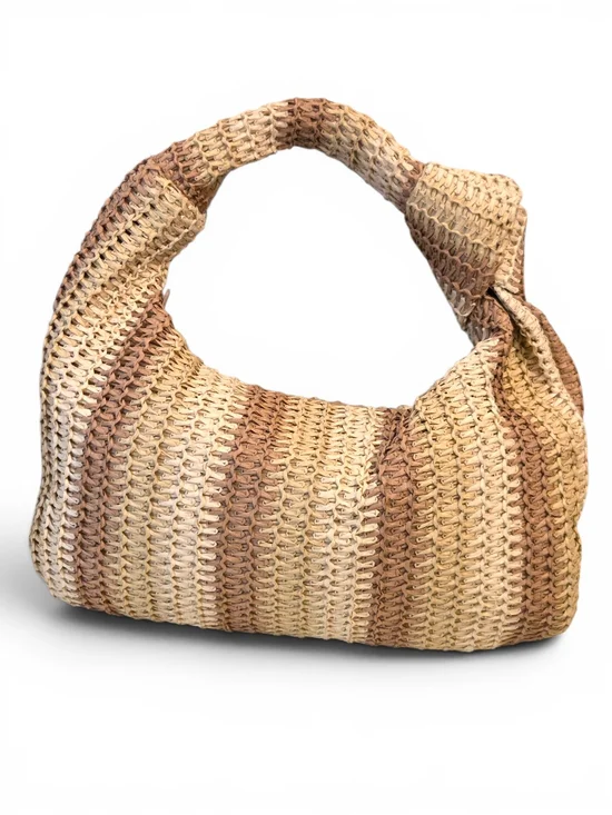 Urban Expressions Striped Woven Straw Hobo Bag Shoulder Slouchy Tote Neutral