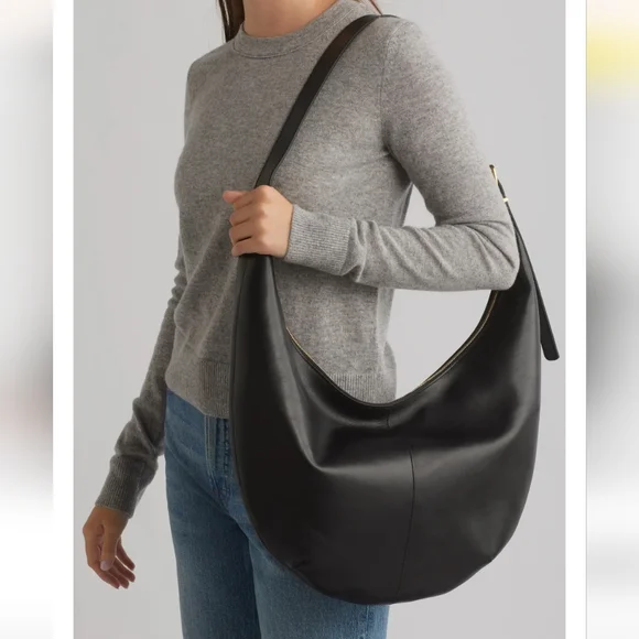 Madewell Large Black Leather Hobo Shoulder Bag