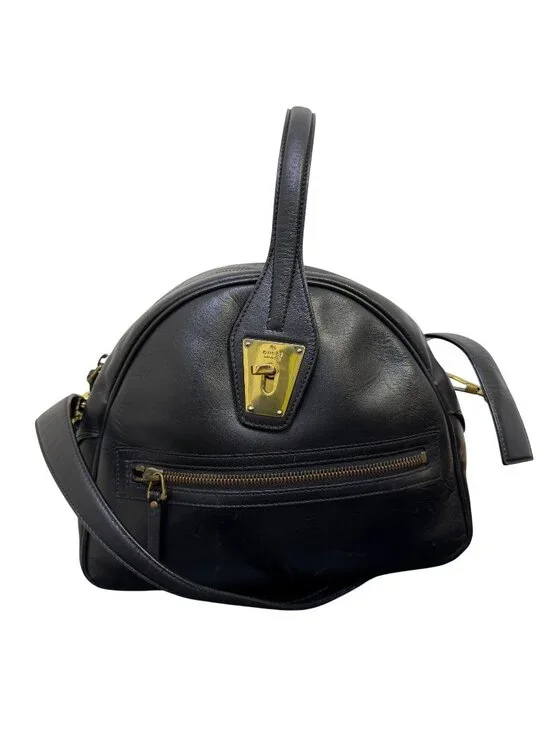 Gucci Vintage Black Leather Hobo Bag With Gold Hardware