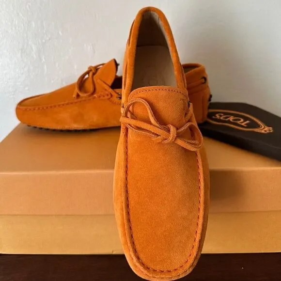 Tod's Men's Orange Soft Suede slip-on comfort Loafers size EU38/ US5,5 NIB