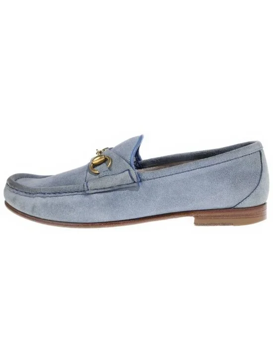 Gucci Gold Horsebit Loafers Blue
