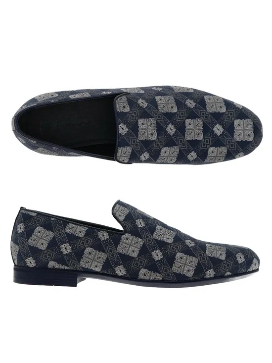Jimmy Choo Sloane Loafer Shoes Blue Bandana Fabric Slip-On Size 11.5 New