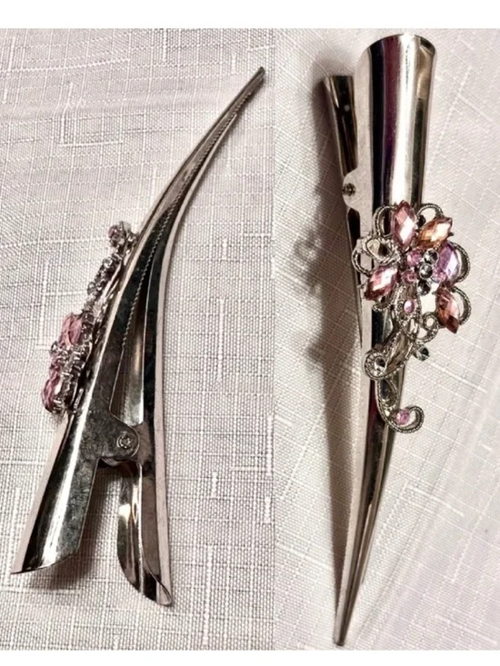 Elegant Silver and Pink Floral Hair Clip