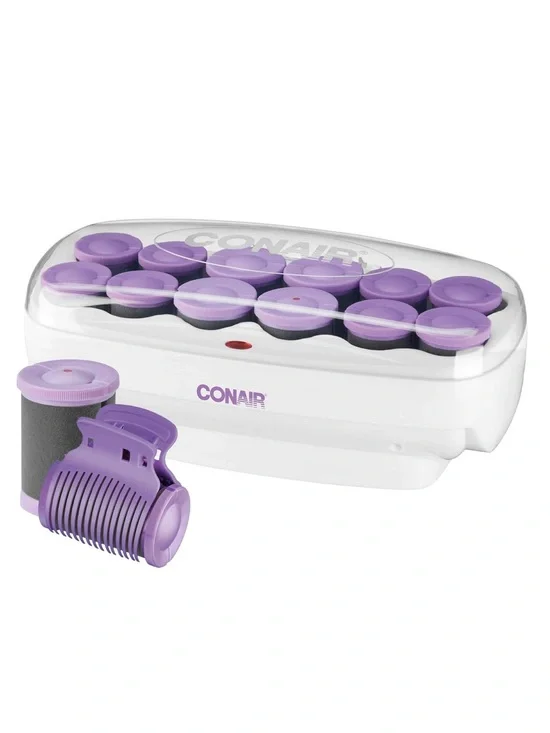 Conair Purple Hot Rollers with 12 Ceramic-Flocked 1-inch Hair Rollers with Clips
