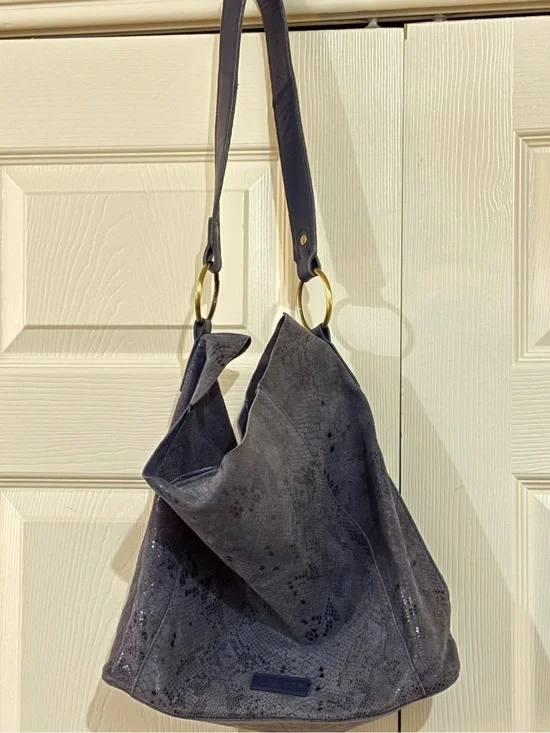 Assots of London ‘Esme’ Suede Python Print Hobo Bag with Gold Rings NWOT