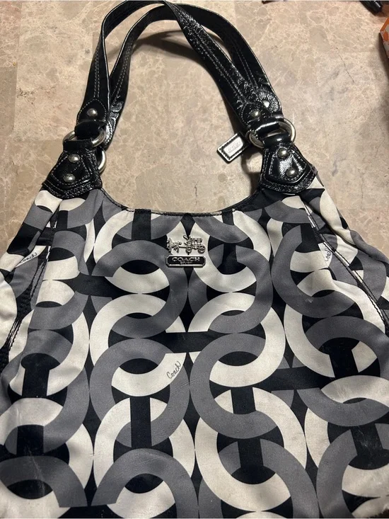 Coach Black, Gray & White Signature Link Hobo Bag