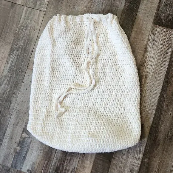 Crocheted Cream Colored Open‎ Knit Hobo Bag Purse Drawstring Boho Hippie