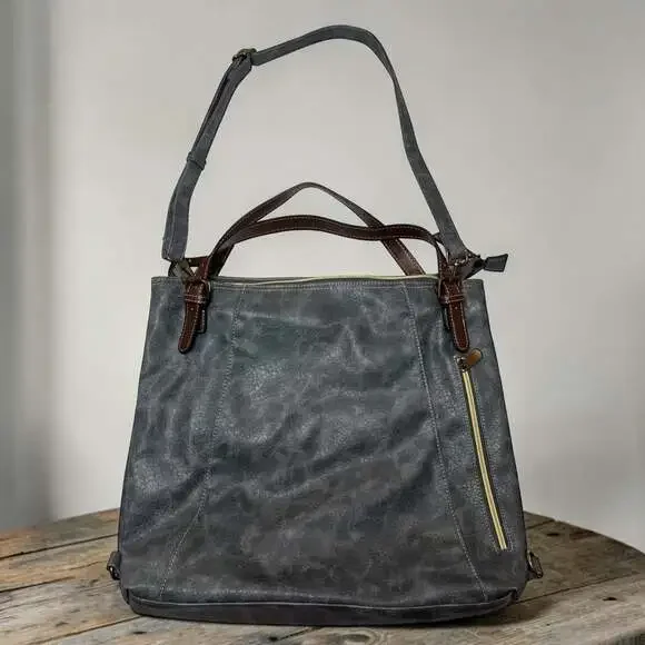 Brenice Large Faux Leather Grey Crossbody Hobo Bag with Contrast Straps