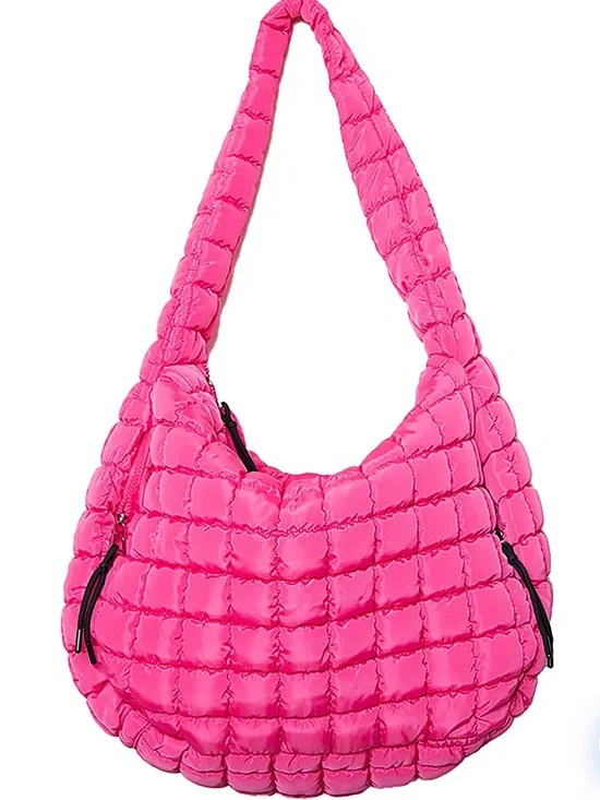 Hot Pink Quilted Puffer Shoulder Bag