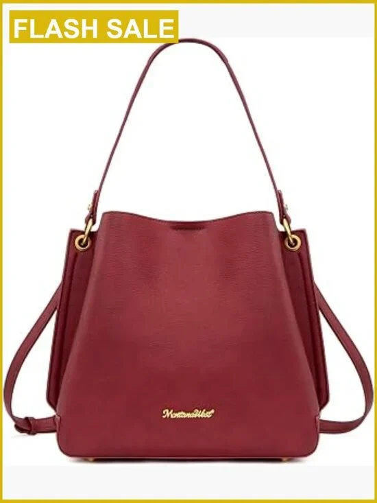 Medium 3-Compartment Bucket Hobo Purse with Crossbody Strap
