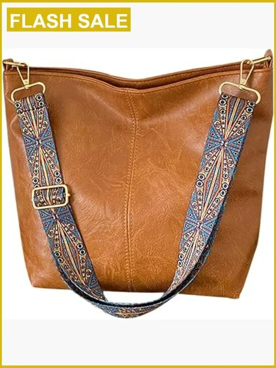 Vegan Leather Hobo Crossbody Tote Bag with Guitar Strap