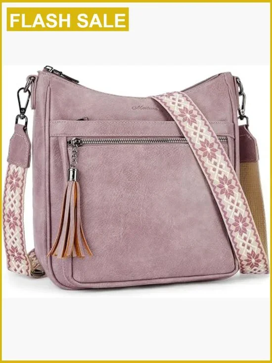 Medium Vegan Leather Crossbody Bag with Tassel, Lightweight Shoulder Handbag