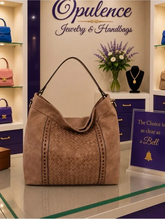 Beige Woven Hobo Handbag