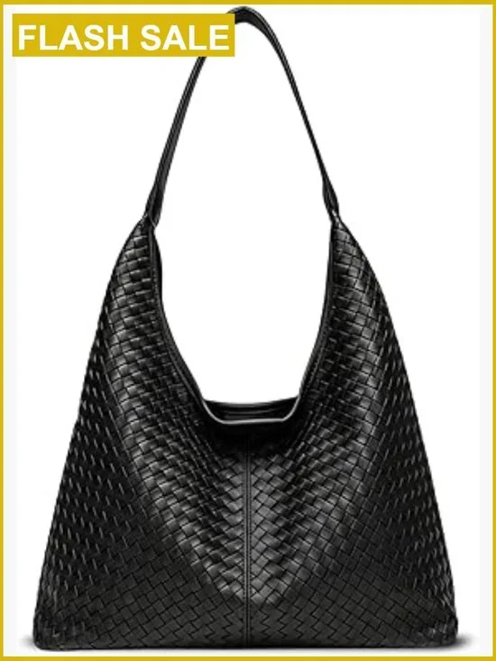 Woven Textured Tote Bag - Vegan Leather Hobo Shoulder Bag Large Capacity