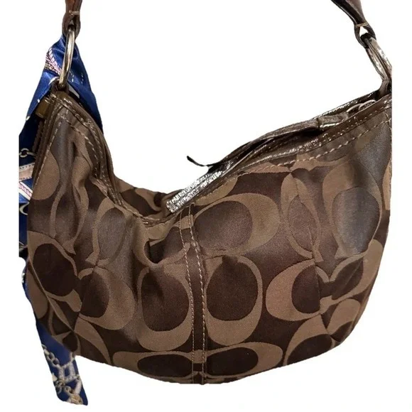 Coach Soho Hobo Bag Purse Vintage Dark Brown Slouchy Jacquard,‎ Signature