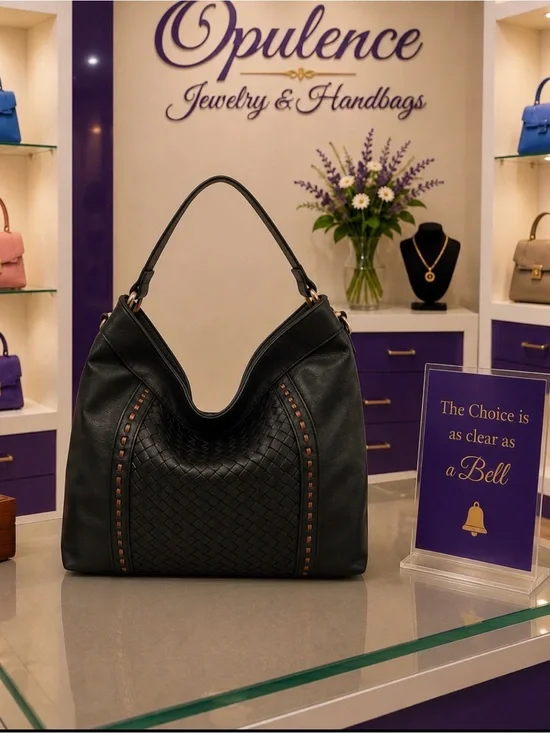 Black Woven Vintage Hobo Handbag