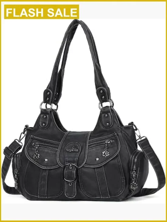 Vegan Leather Hobo Shoulder Bag with Crossbody Strap - Roomy Tote Purse