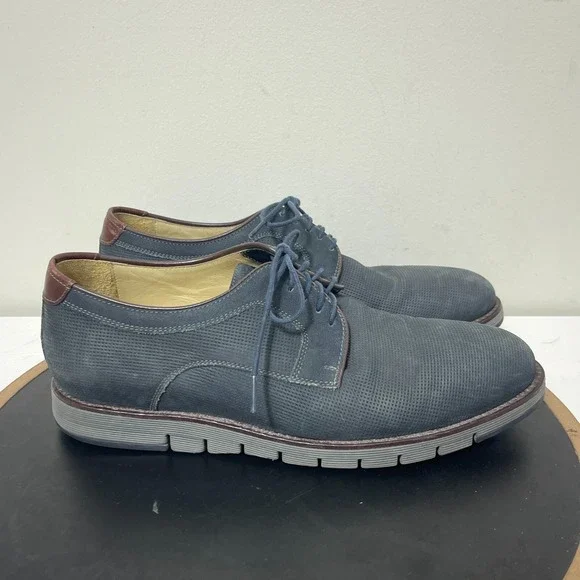 Johnston & Murphy Shoes Men 10M Sheepskin‎ Derby Navy Blue Business Casual Shoes