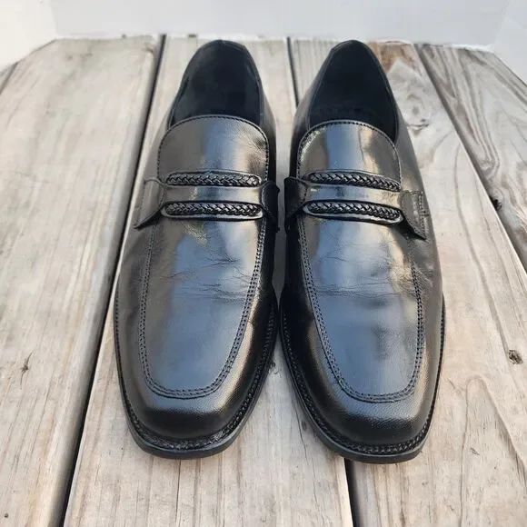 David Taylor Loafers Black Leather Apron Round Toe Slip On Shoes Size 7.5M