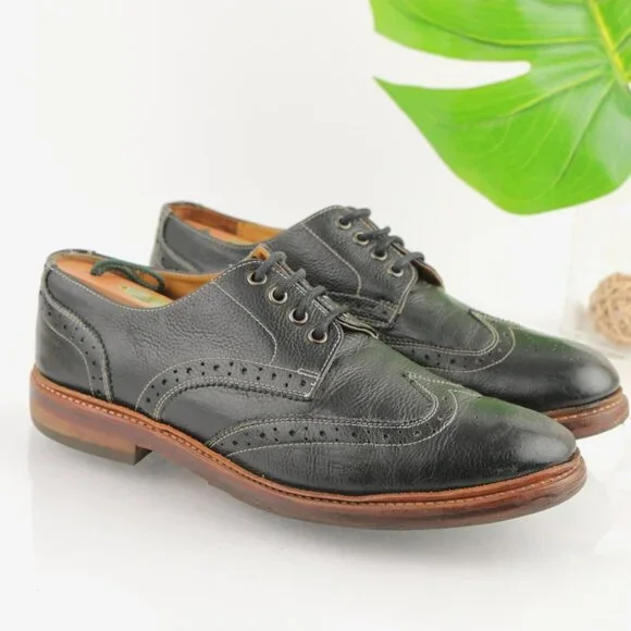 Stacy Adams Mens Oxford Size 9.5 D Black Leather Wingtip Brogue Derby Dress Shoe