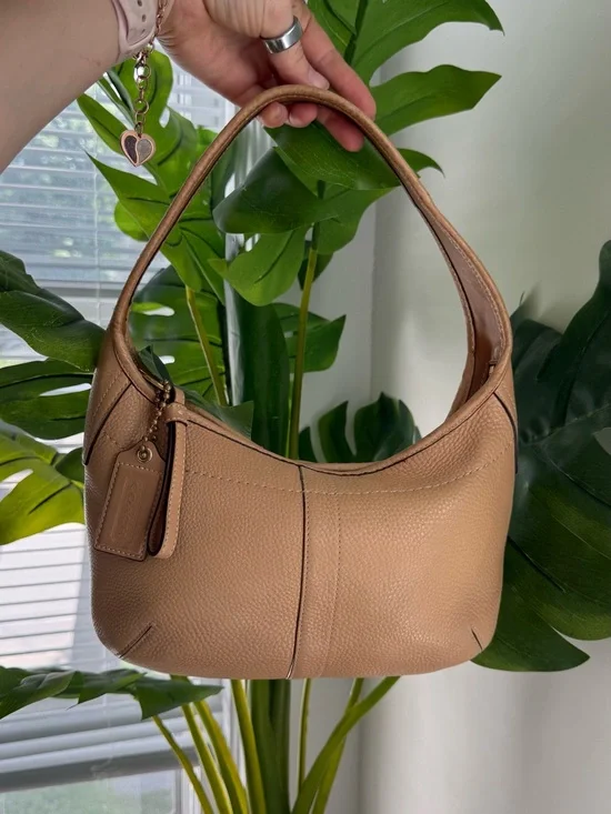 Coach Pebbled Leather Hobo Shoulder Bag in Beige-Tan