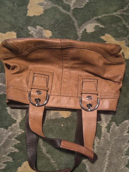 Coach Tan and Dark Brown Leather Hobo Bag