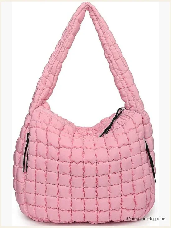 Quilted Puffer Hobo Bag, Spacious Lightweight Tote for Work Gym Travel