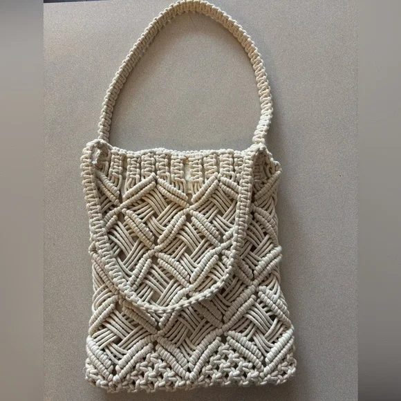 London Kaye Boho Crochet Macrame Neutral Tone Bag