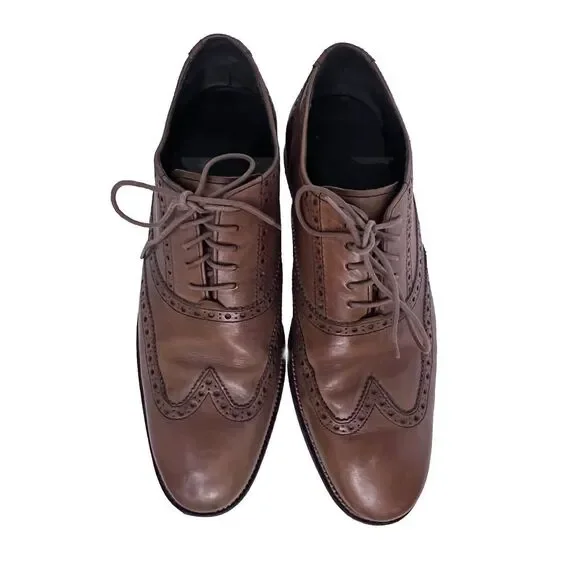 Cole Haan Mens Wingtip Oxfords Brown Leather Shoes Size 9 1/2 M‎