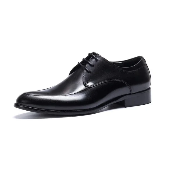 Santimon Men's US 8.5‎ Black Leather Formal Derby Lace Up Dress Shoes