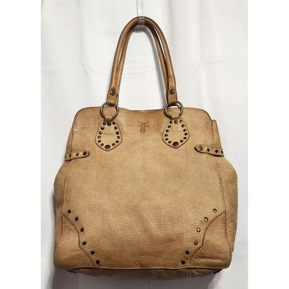 Frye Studded Pebbled Leather Hobo Bag Tan Camel Shoulder Bag