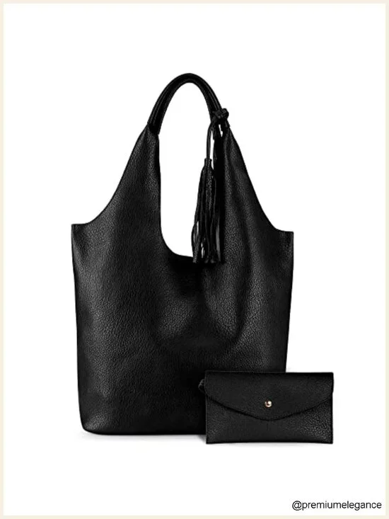 Slouchy Vegan Leather Hobo Bag with Tassel Detailing and Matching Wallet