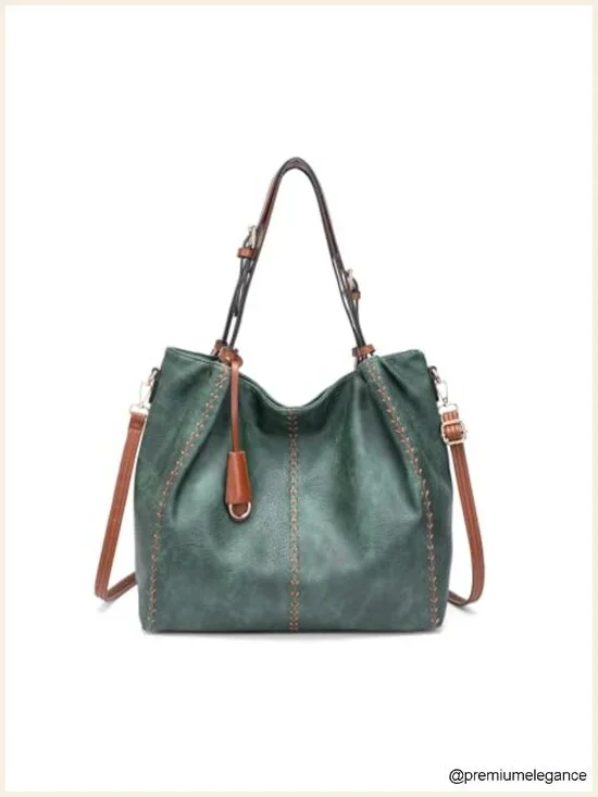 PU Hobo Shoulder Bag, Bucket Tote with Rivet Detail Purse