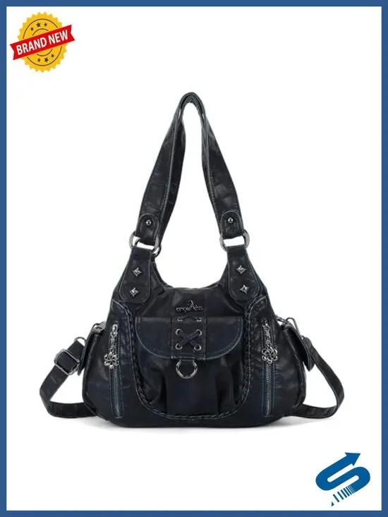 Vegan Leather Hobo Shoulder Bag Multi-Pocket Crossbody Tote