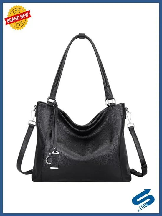Genuine Leather Large Hobo Bag with Detachable Strap, Fits iPad