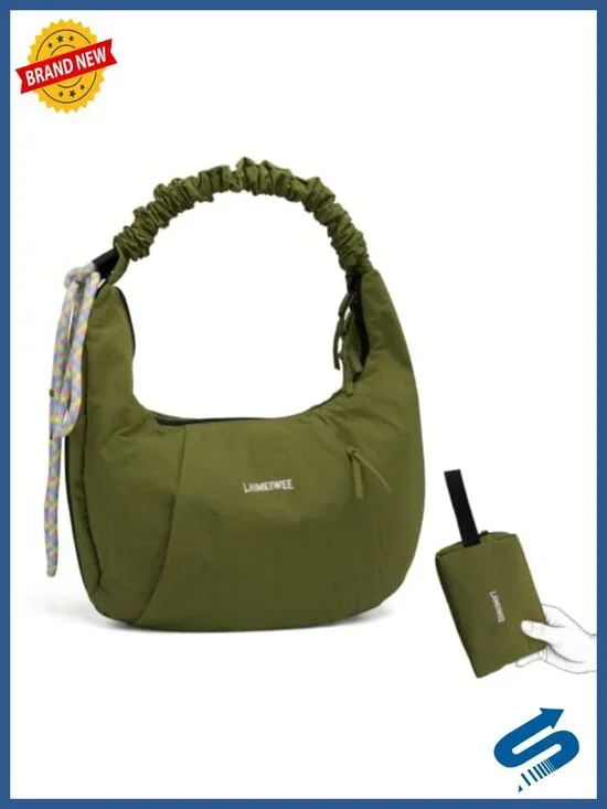 Nylon Crescent Hobo Crossbody Bag, Slouchy Shoulder Handbag, Lightweight