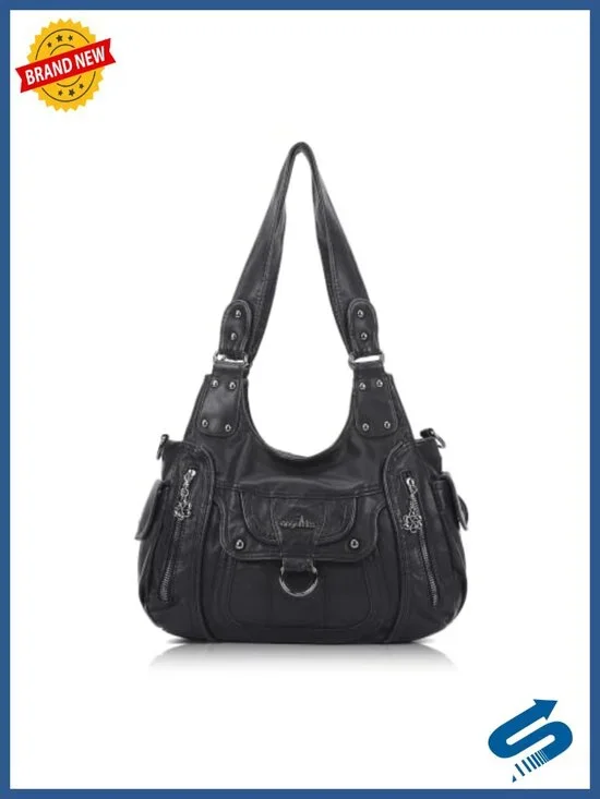 Vegan Leather Hobo Shoulder Bag with Adjustable Strap