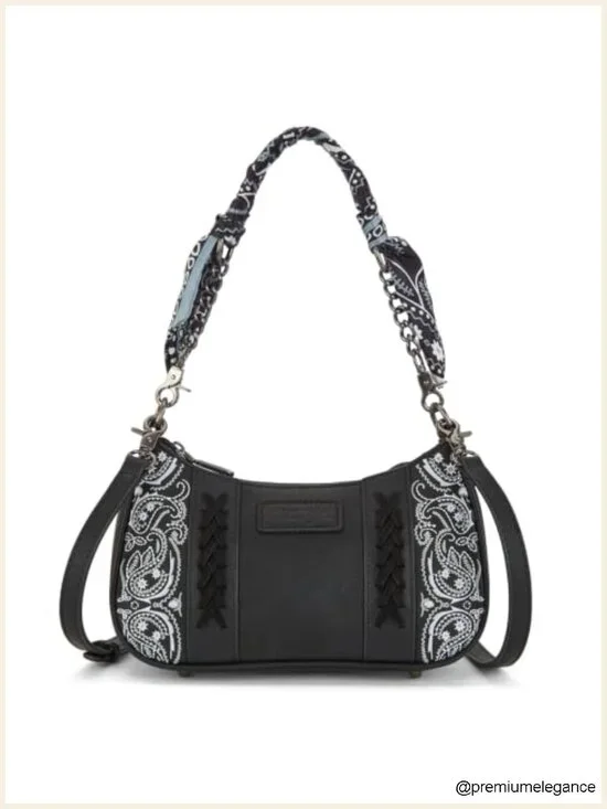 Faux Leather Hobo Handbag Crossbody Purse Embroidered Paisley Shoulder Bag