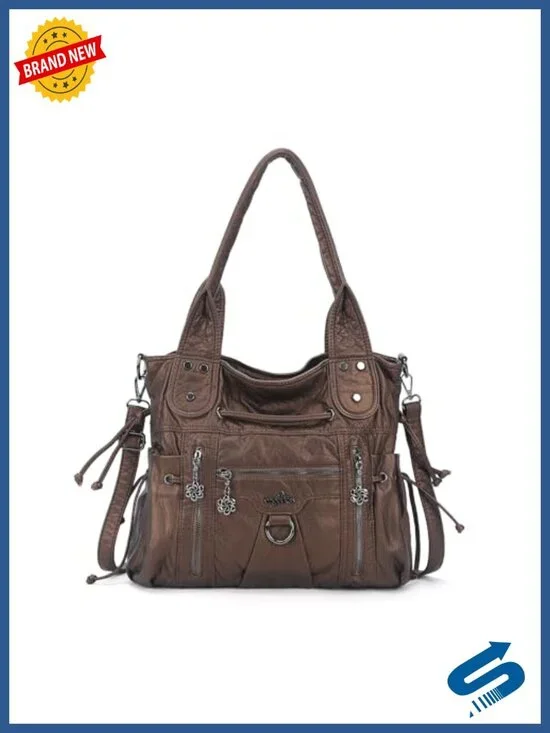 Faux Leather Hobo Bag with Crossbody Strap Roomie Tote Purse
