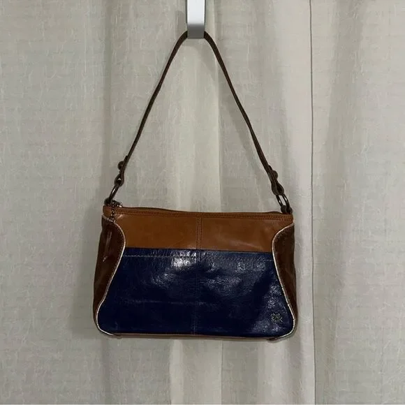 The Sak Blue Brown Gold Trim Genuine Leather Hobo Purse