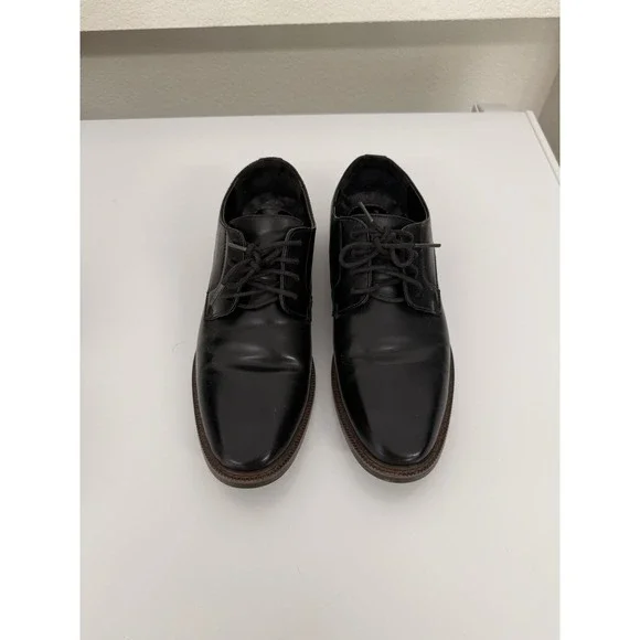 Perry Ellis Portfolio Kelce Men 10.5 Black Derby Dress Shoes Ultrafoam Plain Toe
