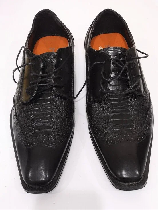 Antonio Cerrelli Sz 12 Men's Black Wingtip Derby Dress Shoes - Classic Lace-Up
