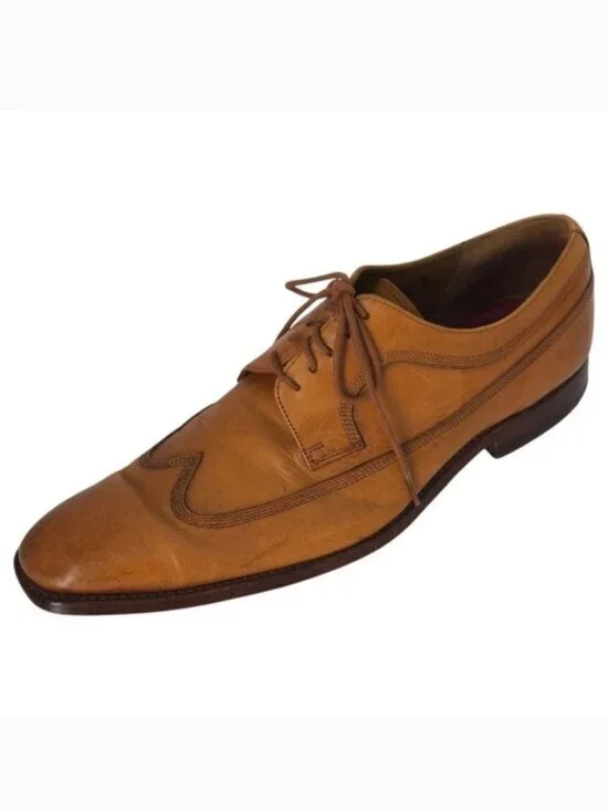 Grenson Tan‎ Brown Leather Wingtip Oxford Dress Shoes- Men's 12