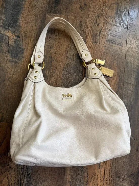 VTG Coach 14336 Madison Maggie Hobo Shoulder bag Gold Tag Ivory Leather Y2K