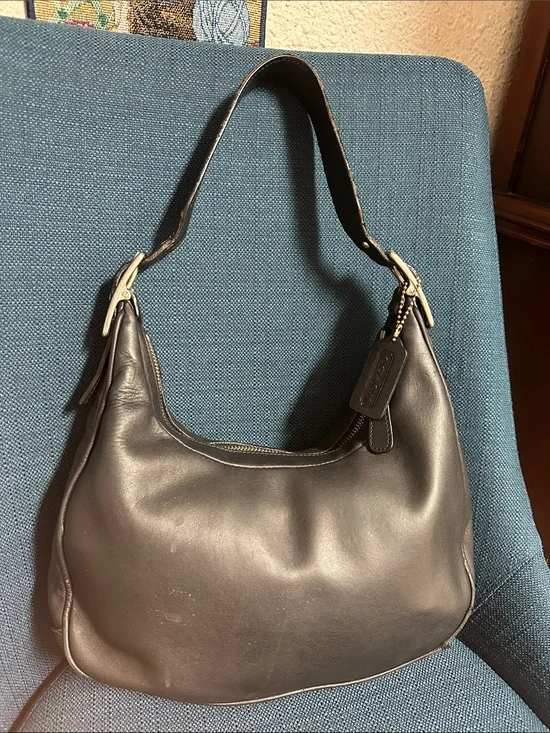 Coach Black Leather Hobo Bag with silver Hardware