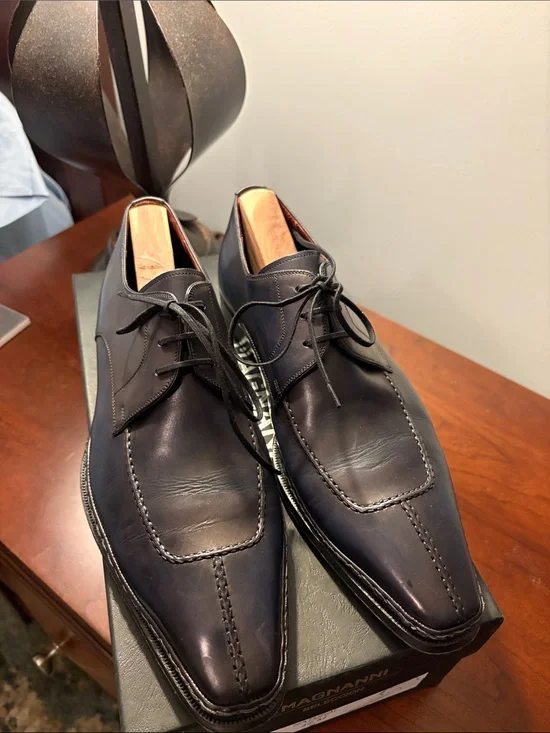 Magnanni Men's Dark Navy Leather Derby Dress Shoes