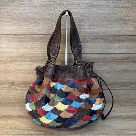 LUCKY BRAND Multicolor Suede Patchwork HOBO Shoulder Bag Purse boho Y2K Style