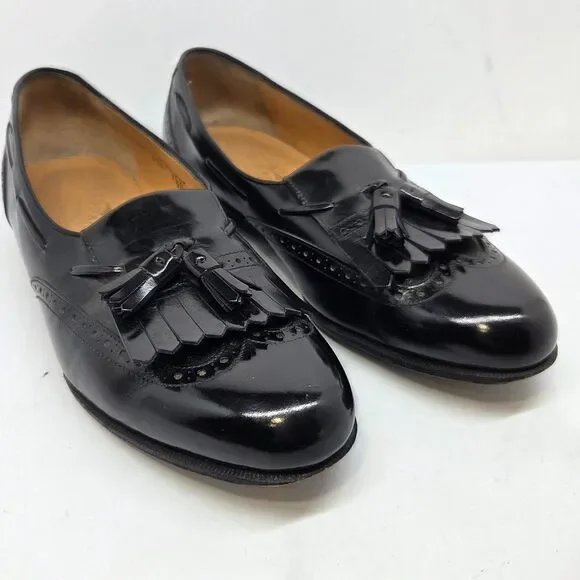 Salvatore Ferragamo Mens Black Leather Kilted Tassel Loafers Size US 7.5 D