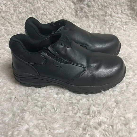 Unisex Thorogood ASR Black Leather slip on shoes Rubber soles Men SZ9M W SZ11M