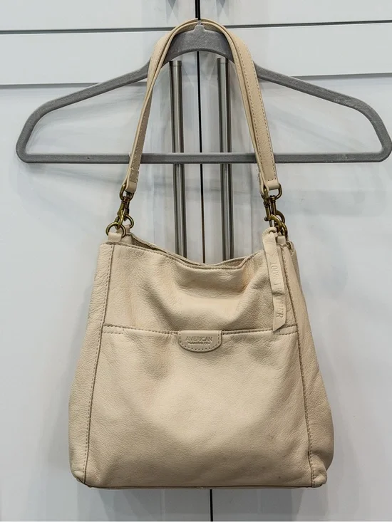 American Leather Co Austin Triple Entry Pebbled Leather Bucket Bag